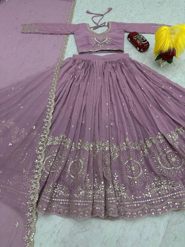 Azorte Fashion Luxury Heavy Fox Georgette Embroidered Lehenga Choli – Fully Stitched - Bouquet, XXL