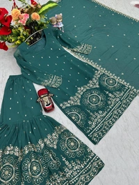 Azorte Fashion Luxury Embroidered Sharara Suit Set – Heavy Fox Georgette Party Wear - Blue Dianne, M Upto L