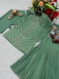 Azorte Fashion Elegant Embroidered Sharara Suit – Heavy Georgette Party Wear Set - Como, M Upto L