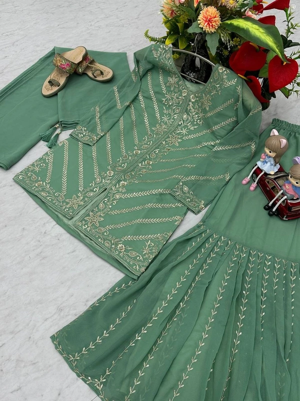 Azorte Fashion Elegant Embroidered Sharara Suit – Heavy Georgette Party Wear Set - Como, M Upto L