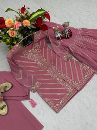 Azorte Fashion Elegant Embroidered Sharara Suit – Heavy Georgette Party Wear Set - Cannon Pink, M Upto L