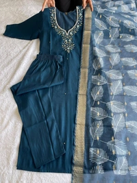 Azorte Fashion Elegant Roman Silk Kurti Set – Handwork & Digital Print Dupatta - M (38)