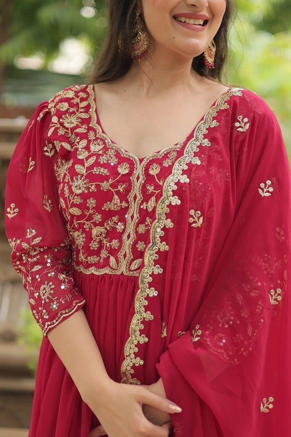 Azorte Fashion Designer Faux Blooming Gown with Sequins Embroidery & Dupatta - L (40)