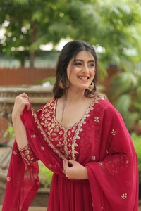 Azorte Fashion Designer Faux Blooming Gown with Sequins Embroidery & Dupatta - L (40)