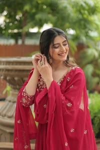 Azorte Fashion Designer Faux Blooming Gown with Sequins Embroidery & Dupatta - L (40)