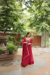 Azorte Fashion Designer Faux Blooming Gown with Sequins Embroidery & Dupatta - L (40)
