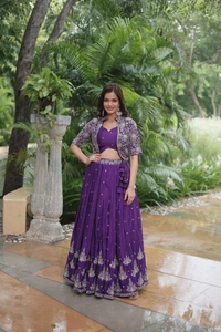 Azorte Fashion Designer Lehenga Choli Set with Sequins Embroidered Koti – Perfect for Weddings & Festive Wear - Full-Stitched, 40 Size Stitched (Alterable from 38” to 44”)