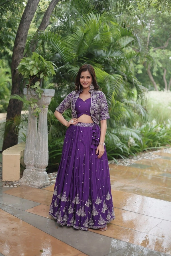 Azorte Fashion Designer Lehenga Choli Set with Sequins Embroidered Koti – Perfect for Weddings & Festive Wear - Full-Stitched, 40 Size Stitched (Alterable from 38” to 44”)