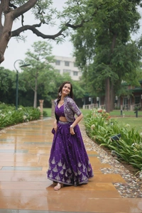 Azorte Fashion Designer Lehenga Choli Set with Sequins Embroidered Koti – Perfect for Weddings & Festive Wear - Full-Stitched, 40 Size Stitched (Alterable from 38” to 44”)