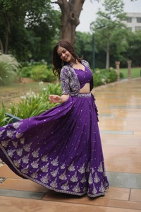 Azorte Fashion Designer Lehenga Choli Set with Sequins Embroidered Koti – Perfect for Weddings & Festive Wear - Full-Stitched, 40 Size Stitched (Alterable from 38” to 44”)