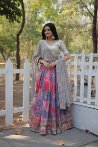 Azorte Fashion Designer Digital Printed Georgette Lehenga Choli with Sequins & Thread Embroidery – Perfect for Weddings & Festive Occasions - Unstitched Blouse, Full Stitched Lehenga