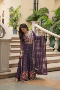 Azorte Fashion Stylish Faux Georgette Sharara Set with Sequins Embroidery – Perfect for Weddings & Festive Wear - Matterhorn, M (38)