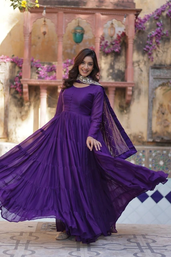 Azorte Fashion Elegant Star Georgette Gown with Designer Embroidered Dupatta – Perfect for Weddings & Special Occasions - Jacarta, L (40)