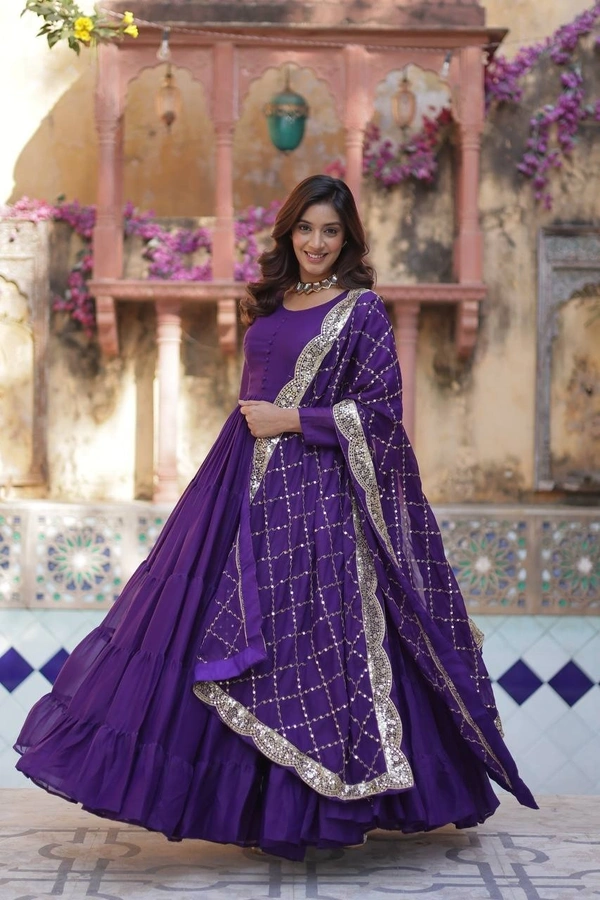 Azorte Fashion Elegant Star Georgette Gown with Designer Embroidered Dupatta – Perfect for Weddings & Special Occasions - Jacarta, L (40)