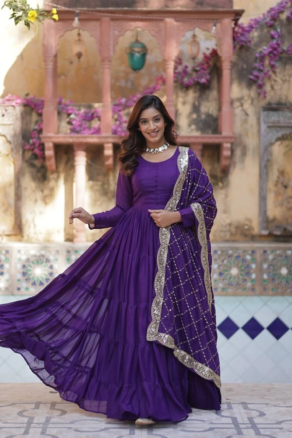 Azorte Fashion Elegant Star Georgette Gown with Designer Embroidered Dupatta – Perfect for Weddings & Special Occasions - Jacarta, L (40)