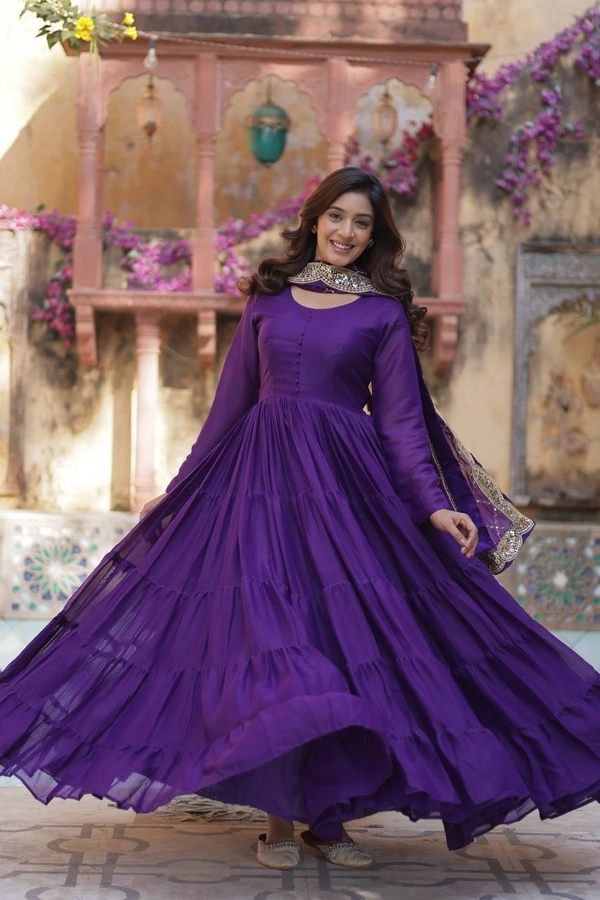 Azorte Fashion Elegant Star Georgette Gown with Designer Embroidered Dupatta – Perfect for Weddings & Special Occasions - Jacarta, L (40)