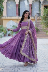 Azorte Fashion Elegant Star Georgette Gown with Designer Dupatta – 15 Meter Flair & 5-Layer Frill Stitching - Affair, M (38)