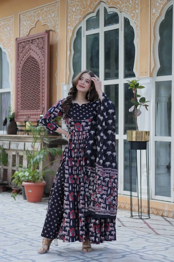 Azorte Fashion Elegant Pure Cotton Kurti Set with Pant & Dupatta – Comfortable & Stylish Ethnic Wear - Mirage, XL (42)
