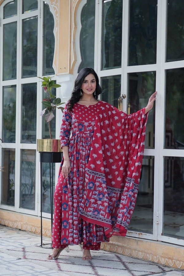 Azorte Fashion Elegant Pure Cotton Kurti Set with Pant & Dupatta – Comfortable & Stylish Ethnic Wear - Disco, M (38)
