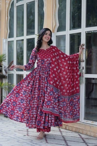 Azorte Fashion Elegant Pure Cotton Kurti Set with Pant & Dupatta – Comfortable & Stylish Ethnic Wear - Disco, M (38)