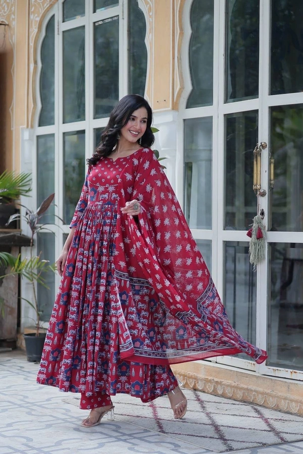 Azorte Fashion Elegant Pure Cotton Kurti Set with Pant & Dupatta – Comfortable & Stylish Ethnic Wear - Disco, M (38)
