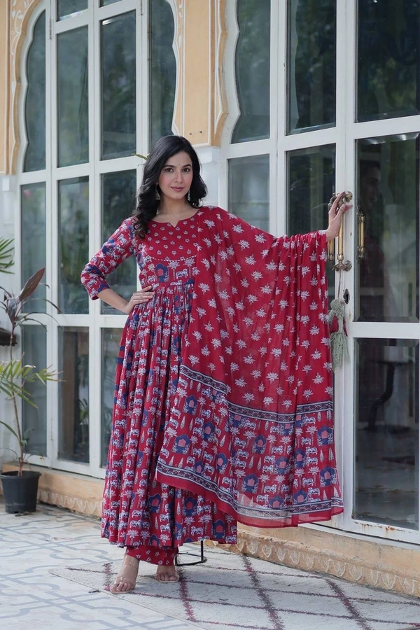 Azorte Fashion Elegant Pure Cotton Kurti Set with Pant & Dupatta – Comfortable & Stylish Ethnic Wear - Disco, M (38)