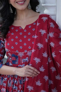 Azorte Fashion Elegant Pure Cotton Kurti Set with Pant & Dupatta – Comfortable & Stylish Ethnic Wear - Disco, M (38)