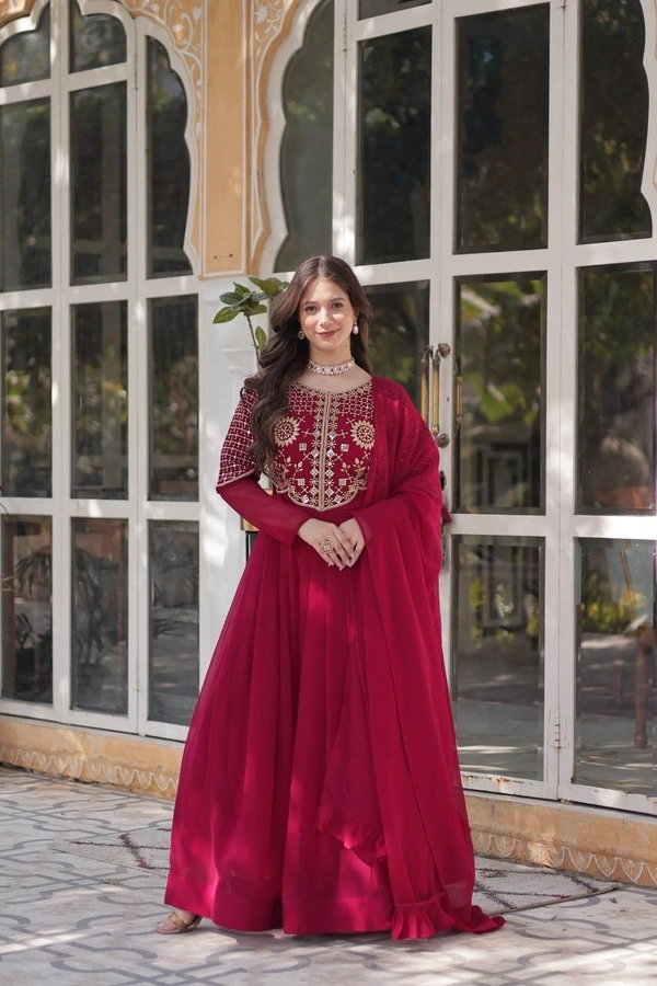Azorte Fashion Elegant Faux Blooming Georgette Gown with Dupatta – Premium Ethnic Wear - Monarch, M (38)