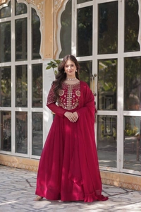 Azorte Fashion Elegant Faux Blooming Georgette Gown with Dupatta – Premium Ethnic Wear - Monarch, XL (42)