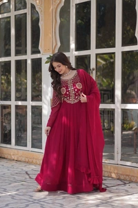 Azorte Fashion Elegant Faux Blooming Georgette Gown with Dupatta – Premium Ethnic Wear - Monarch, M (38)