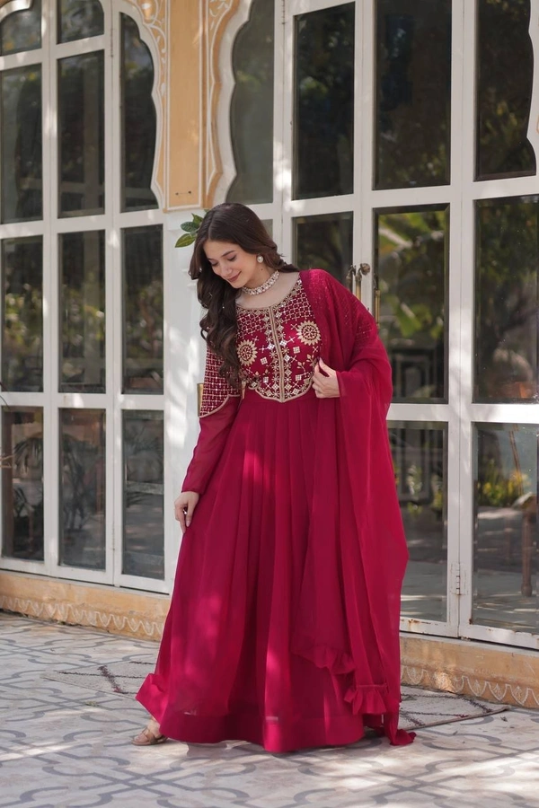 Azorte Fashion Elegant Faux Blooming Georgette Gown with Dupatta – Premium Ethnic Wear - Monarch, M (38)