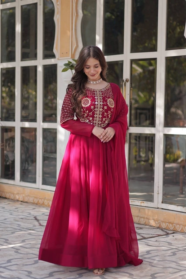 Azorte Fashion Elegant Faux Blooming Georgette Gown with Dupatta – Premium Ethnic Wear - Monarch, XXL (44)