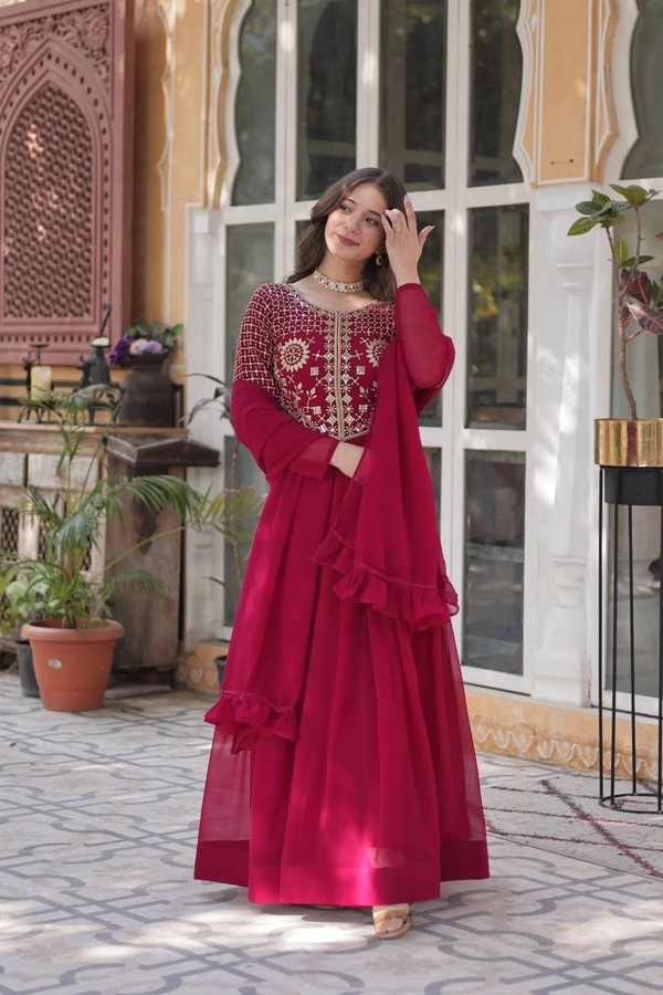 Azorte Fashion Elegant Faux Blooming Georgette Gown with Dupatta – Premium Ethnic Wear - Monarch, XXL (44)