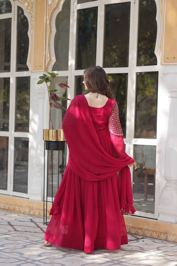 Azorte Fashion Elegant Faux Blooming Georgette Gown with Dupatta – Premium Ethnic Wear - Monarch, XL (42)