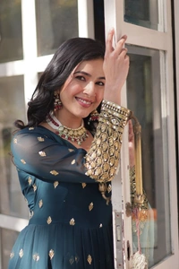 Azorte Fashion Elegant Embroidered Zari Sequins Gown with Tabby Silk Dupatta – Festive & Party Wear - XL (42)