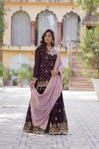 Azorte Fashion Elegant Faux Blooming Kurti & Plazzo Set with Sequins Embroidery – Festive & Party Wear - Revolver, L (40)