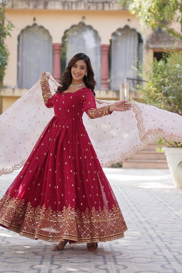 Azorte Fashion Elegant Faux Blooming Gown with Zari Sequins Embroidery & Tabby Silk Dupatta - M (38)