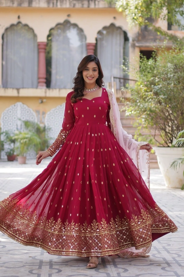 Azorte Fashion Elegant Faux Blooming Gown with Zari Sequins Embroidery & Tabby Silk Dupatta - M (38)