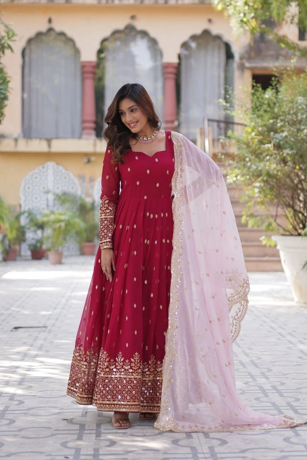 Azorte Fashion Elegant Faux Blooming Gown with Zari Sequins Embroidery & Tabby Silk Dupatta - M (38)