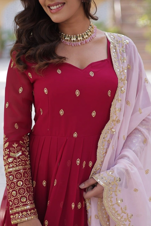 Azorte Fashion Elegant Faux Blooming Gown with Zari Sequins Embroidery & Tabby Silk Dupatta - M (38)