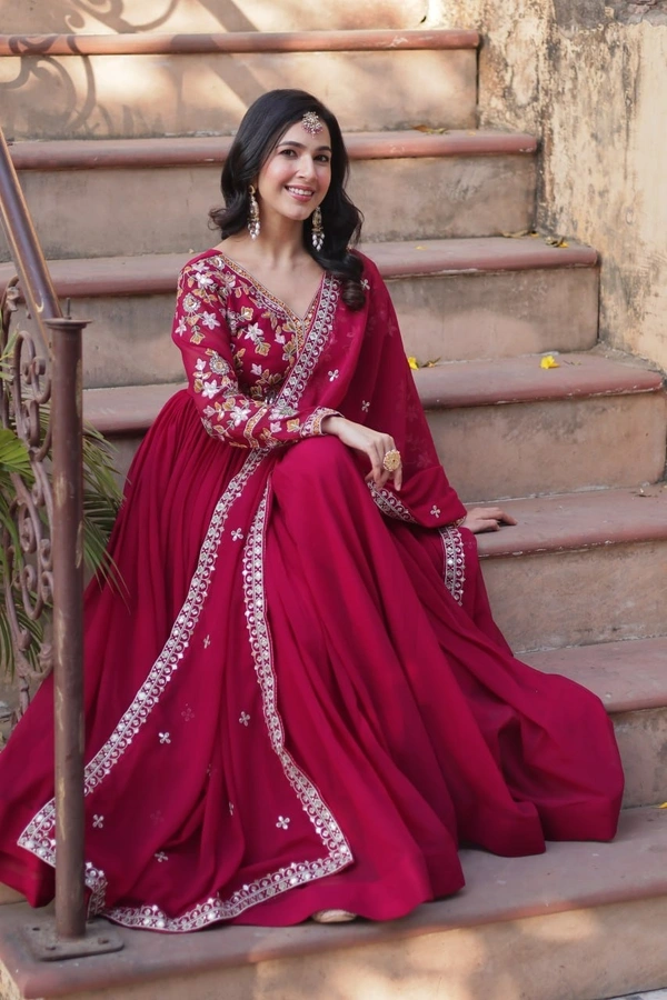 Azorte Fashion Elegant Faux Blooming Gown with Zari Sequins Embroidery & Designer Dupatta – Perfect for Festive & Party Wear - Shiraz, M (38)
