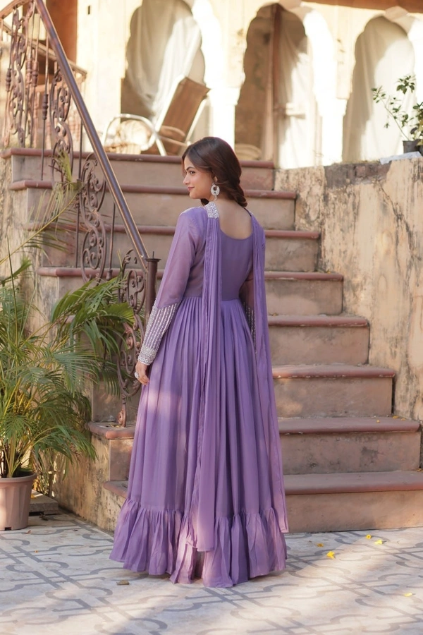 Azorte Fashion Elegant Star Georgette Gown with Beads & Sequins Embroidery – Perfect Party & Wedding Wear - Trendy Pink, XXL (44)