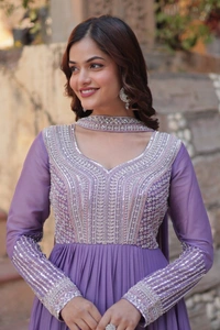 Azorte Fashion Elegant Star Georgette Gown with Beads & Sequins Embroidery – Perfect Party & Wedding Wear - Trendy Pink, XXL (44)