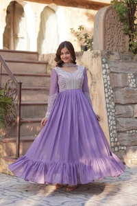 Azorte Fashion Elegant Star Georgette Gown with Beads & Sequins Embroidery – Perfect Party & Wedding Wear - Trendy Pink, XXL (44)