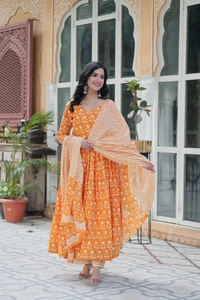 Azorte Fashion Elegant Cotton Kurti Set with Dupatta – Trendy & Comfortable Ethnic Wear - Red Damask, M (38)