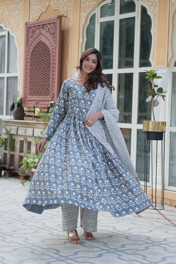 Azorte Fashion Elegant Cotton Kurti Set with Dupatta – Trendy & Comfortable Ethnic Wear - Hoki, M (38)