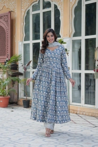 Azorte Fashion Elegant Cotton Kurti Set with Dupatta – Trendy & Comfortable Ethnic Wear - Hoki, M (38)