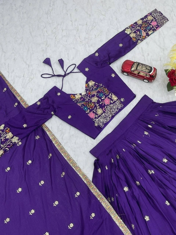Azorte Fashion Festive Chinon Embroidered Lehenga Choli – 3.5m Flair & Dupatta - XL