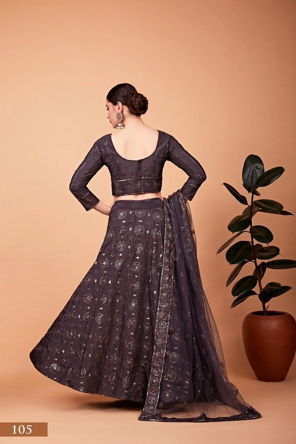 Azorte Fashion Luxury Heavy Tebi Silk Lehenga Set – 4m Flair, Embroidered Blouse & Net Dupatta - Unstitched Blouse, Semi Stitched Lehenga