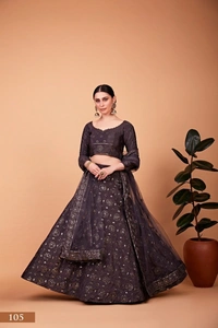 Azorte Fashion Luxury Heavy Tebi Silk Lehenga Set – 4m Flair, Embroidered Blouse & Net Dupatta - Unstitched Blouse, Semi Stitched Lehenga